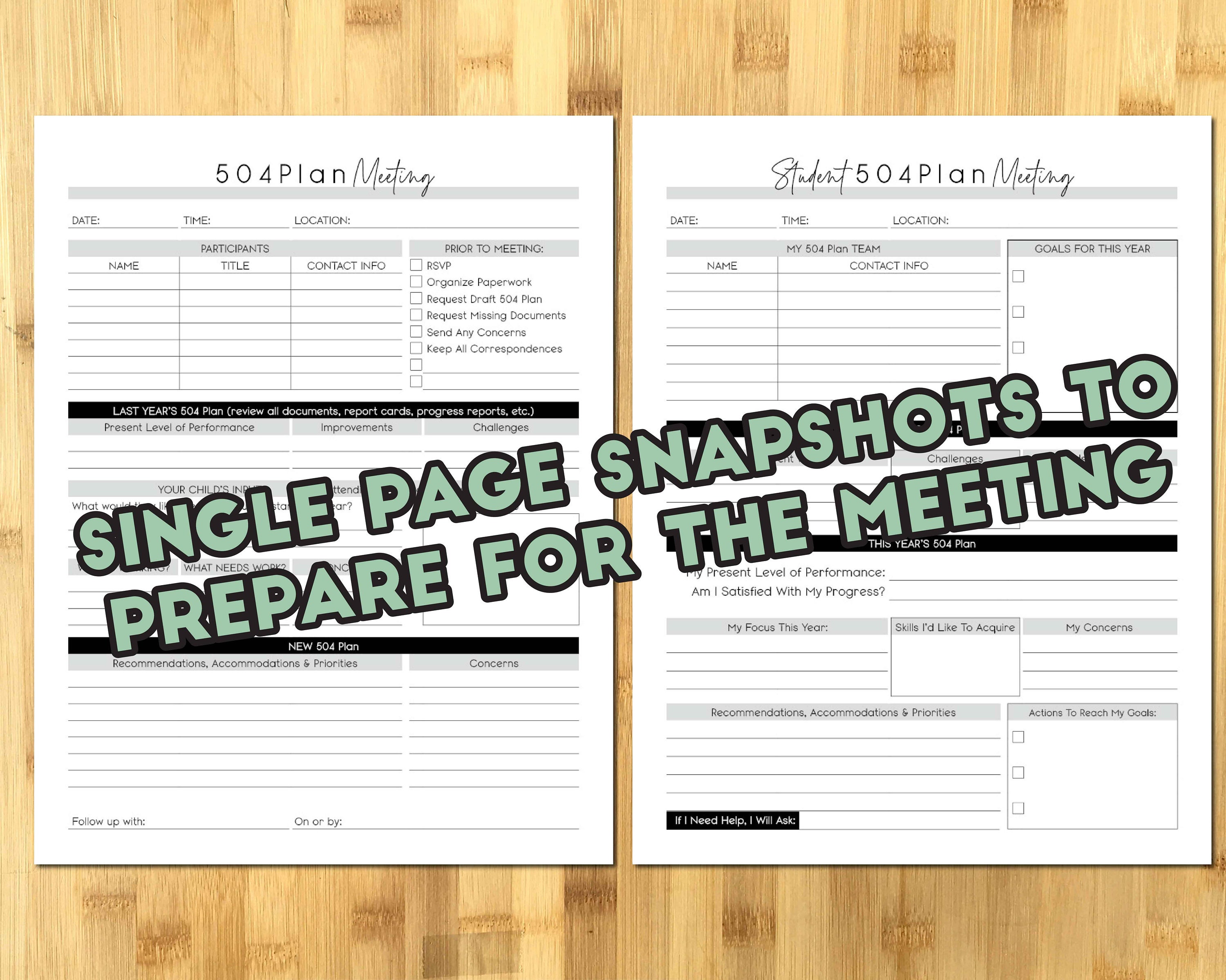 504 Plan IEP Meeting Prep Kit for Parents or Students Track ...