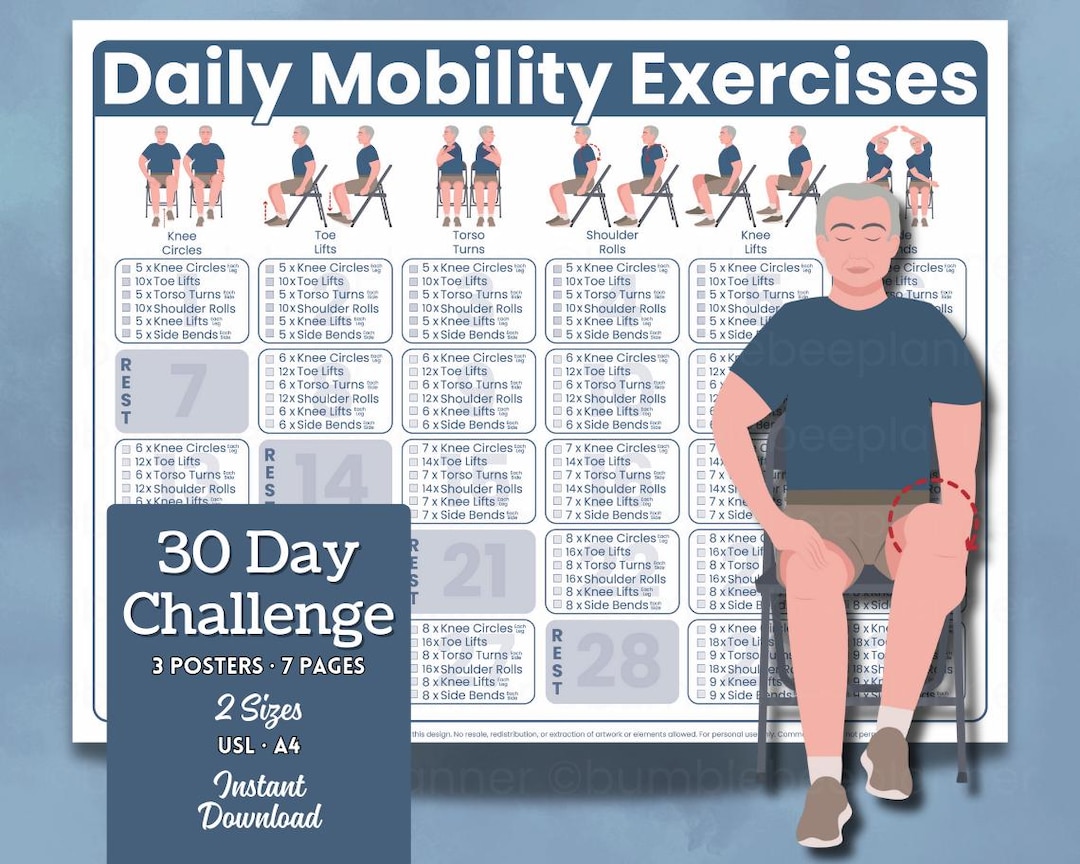 Daily Mobility Exercises for Seniors Printable Poster Seated Chair ...