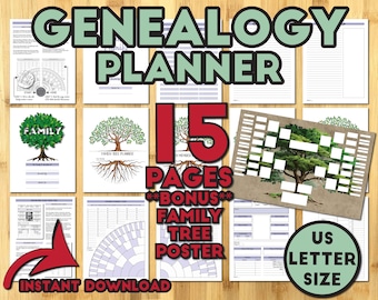 Genealogy Planner: Family Tree Chart, Ancestry Organizer (US Letter) (Digital Download)