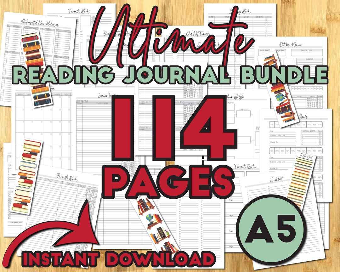 A5 Reading Journal Printable Bundle: Book Trackers, Reviews, Challenges ...