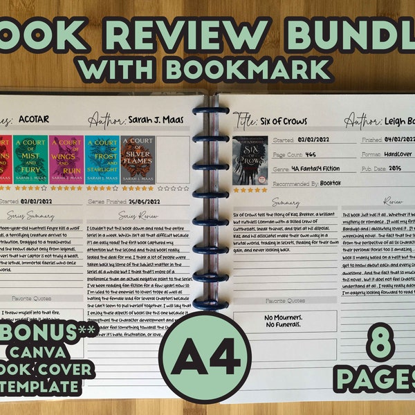 Book Review Printable Reading Journal Insert Bundle For Book Lovers Book Club Template Book Review Bookmark Sheet Notebook Tracker Log A4