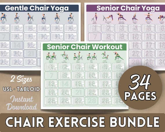 Générique Poster Yoga Sur Chaise Pour Seniors – 30 Jours D’exercices – Illustrations Claires – Format 25,4×20,3 Cm – Lot De 2
