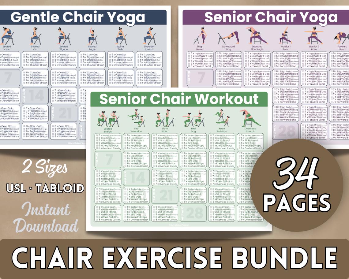 Senior Chair Yoga Workout Poster Bundle: 30-Day Exercises (PDF)