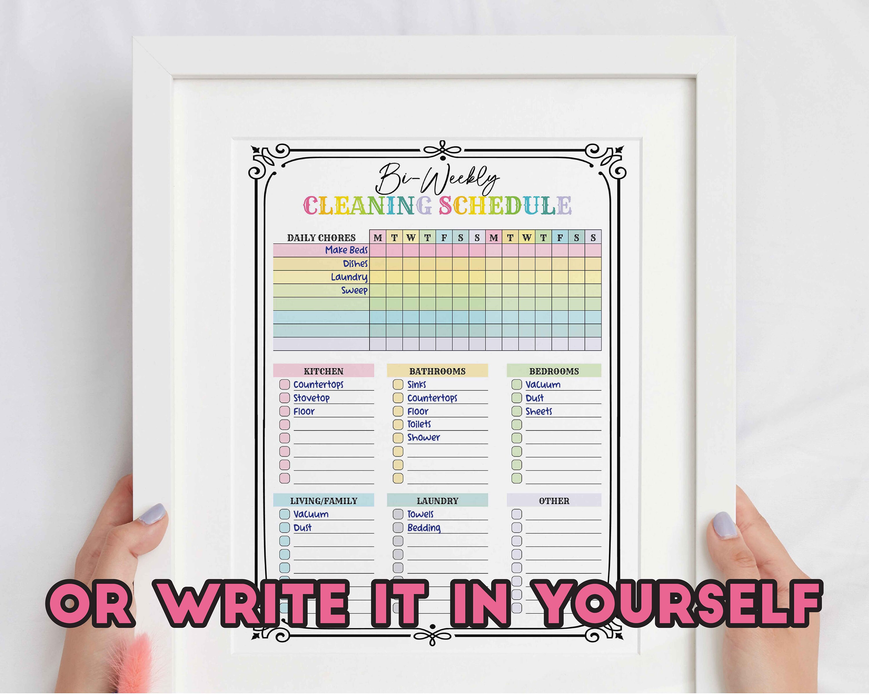 Editable Bi-weekly Cleaning Schedule Checklist Printable Tidy Decluttering List Planner Template ...