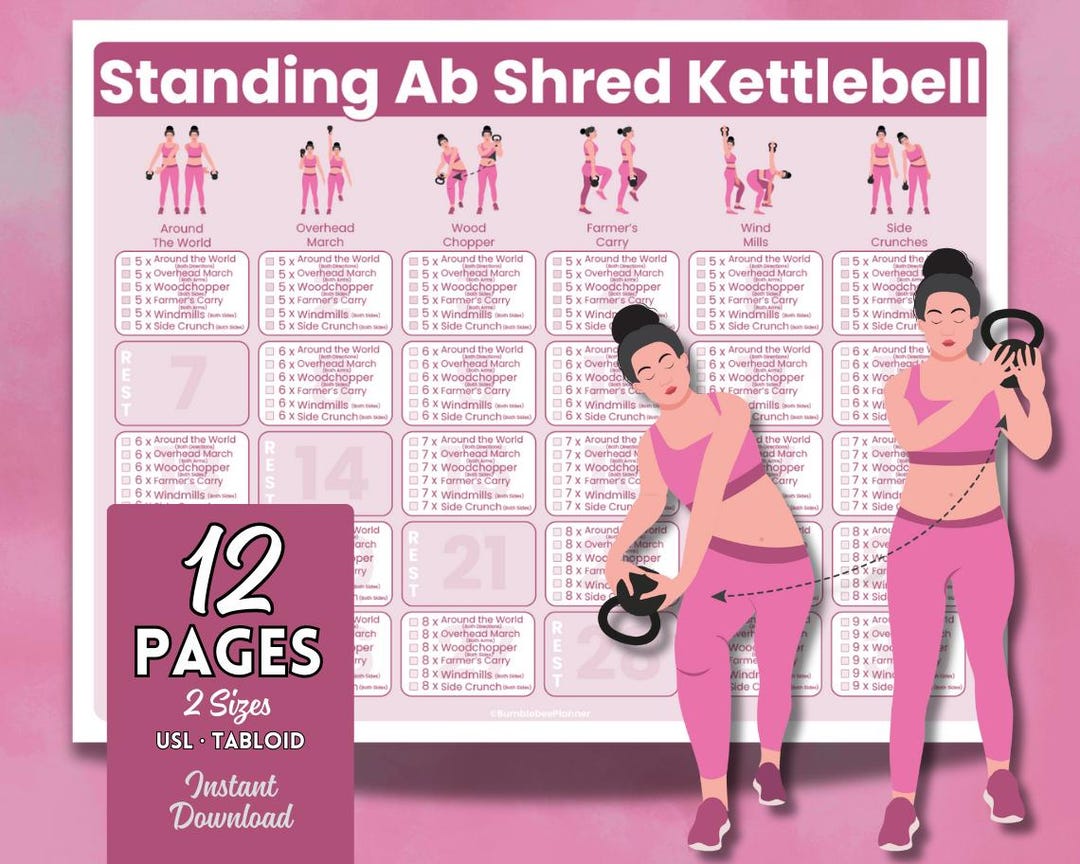 30 Day Ab Shred Kettlebell Weight Loss Challenge—printable