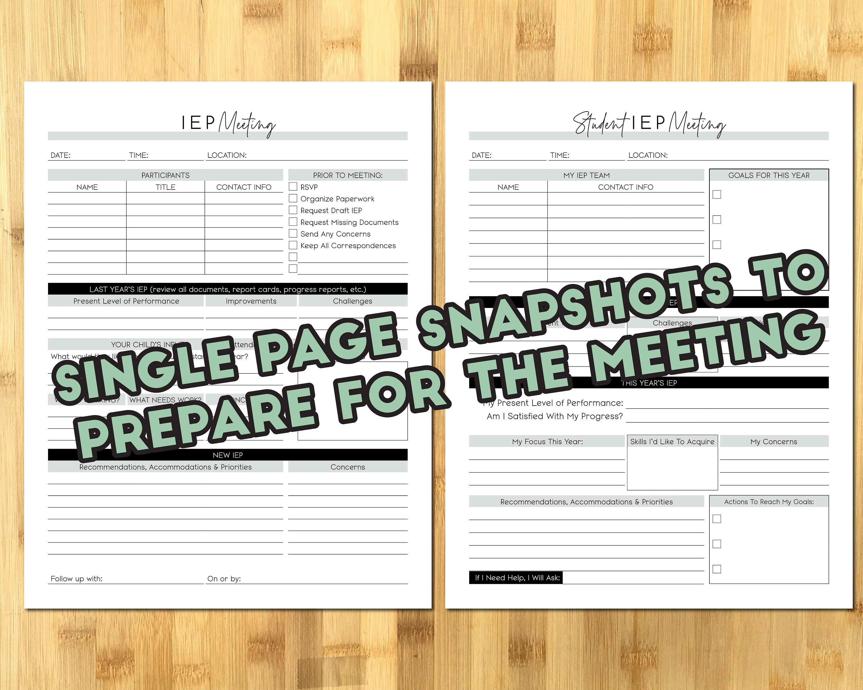 Printable IEP Binder for Parents &amp; Students IEP Meetings Planner ...