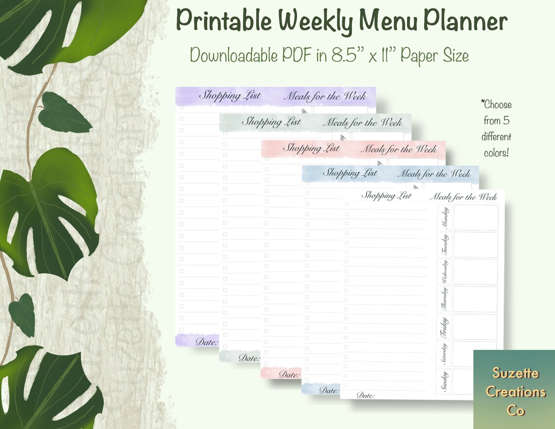 Digital Download Meal Planner | Weekly Menu Planner | Printable Meal ...