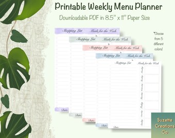 Digital Download Meal Planner | Weekly Menu Planner | Printable Meal Planner | Weekly Meal Planner & Grocery List Printable PDF | Meal Prep