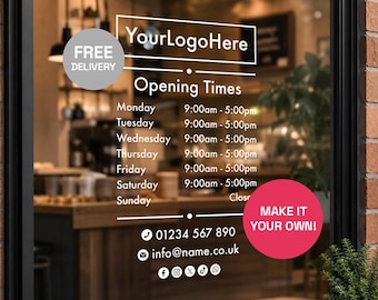 Custom Opening Hours Window Decal, Business Hours Vinyl Sticker