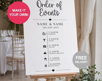 Personalised Wedding Timeline Sign | Order of Events Board, Vinyl Decal