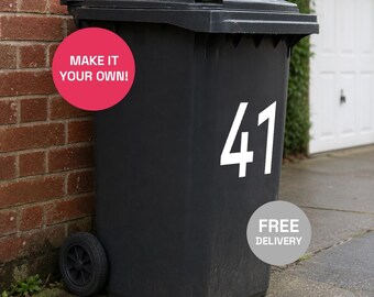 Custom Wheelie Bin Number Sticker | Personalised House Vinyl Decal, Outdoor Label