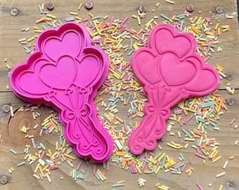 Love heart balloons stamp and cutter - Birthday biscuits - personalized icing stamp - cupcakes - birthday - cookie cutter