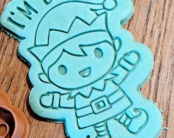 Christmas Elf stamp and cutter - biscuits - personalized icing stamp - cupcakes - cookie cutter - embosser and cutter set- I'm back - elf