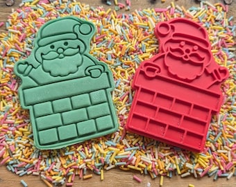 Santa chimney Christmas stamp and cutter - Birthday biscuits - personalized icing stamp - cupcakes - cookie cutter - embosser and cutter set