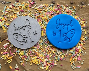 Personalised birthday embosser stamp - Rocket - space theme personalised icing stamp - cake making  -cupcakes - cookie cutter- 1st birthday