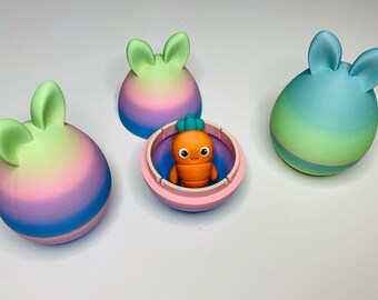 ¡Huevo de Pascua SORPRESA impreso en 3D! Contenedor para huevos de conejito con mini zanahoria o peluca de conejito en su interior: ¡un divertido regalo coleccionable! - Búsqueda de huevos de Pascua.