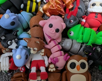 Mini Fidget animals - 3d printed articulated collectables - collect them all - penguin - alligator - pig - skeleton - mixed bags - party