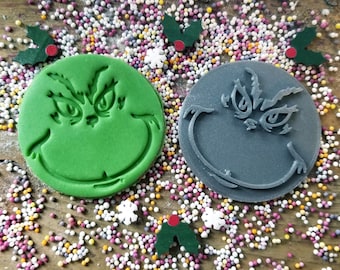 Christmas grinchmas embosser stamp - personalized icing stamp - cupcakes - Christmas - personalized cakes - cake topper fondant stamp