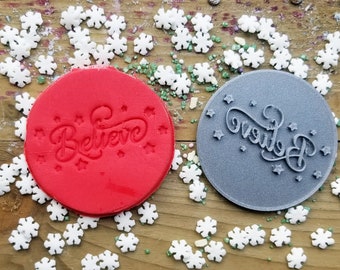 Believe Christmas embosser stamp - personalized icing stamp - cupcakes - Christmas - personalized cakes