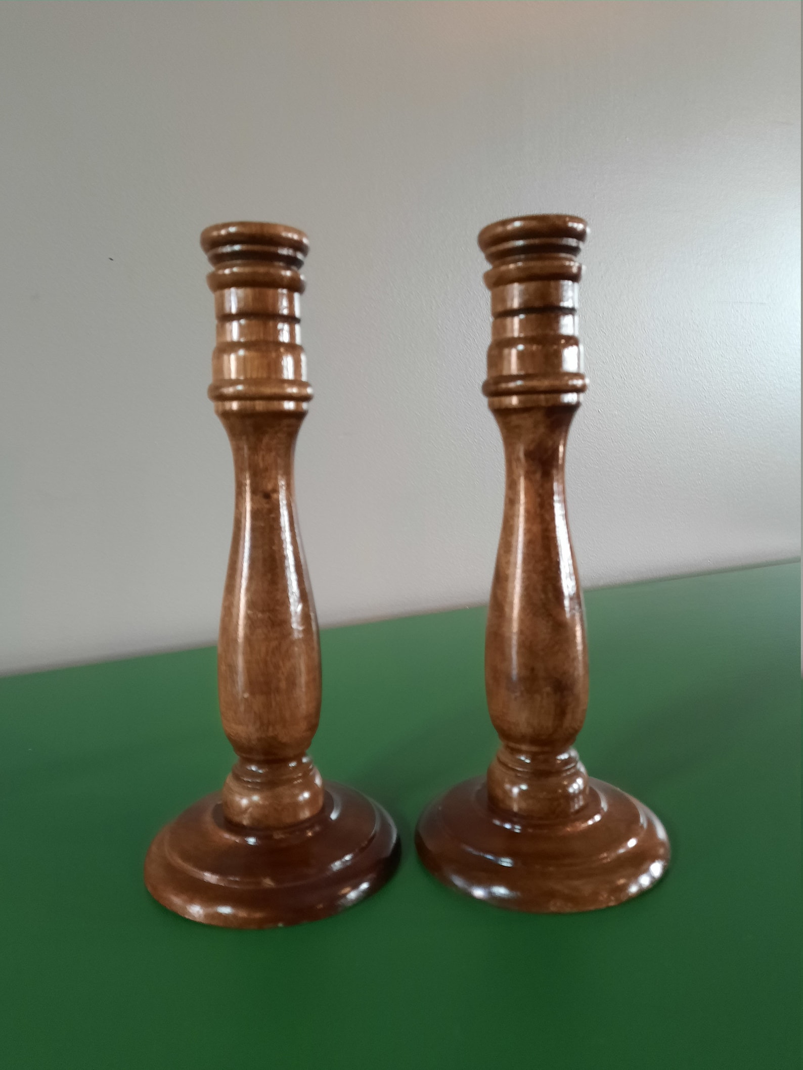 Vintage Mid Century Turned Wooden Candlestick Holders mantel Etsy