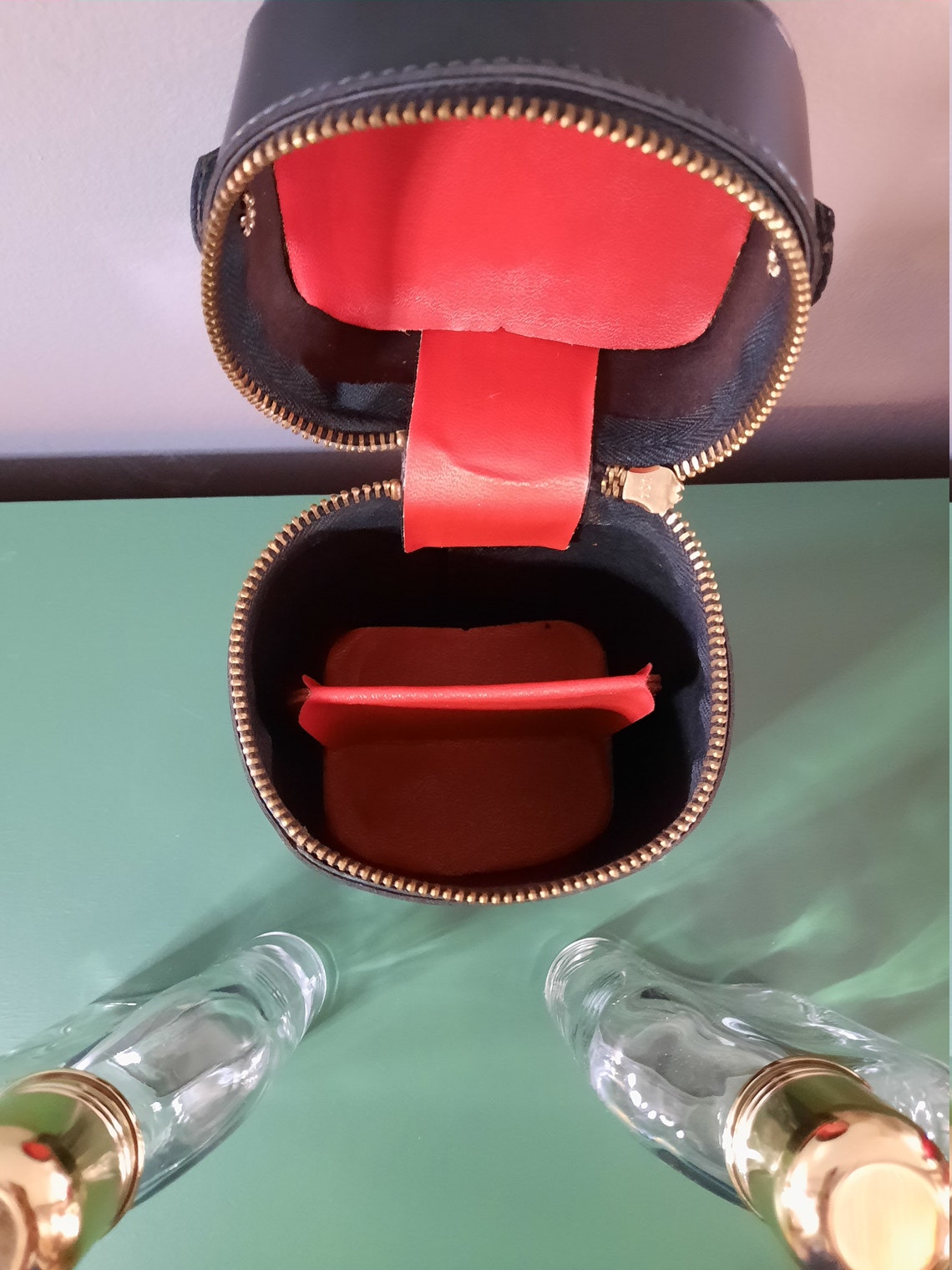 Vintage Glass Hip Flasks with Genuine Black Leather Carrying Etsy