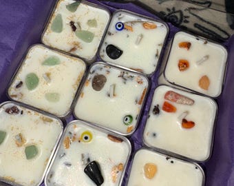 Spell Candle Tealight Set | Abundance, Protection & Energy Cleansing | Handcrafted Herbal Magic Candles (Set of 9)