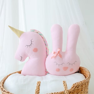 Unicorn Pillow, Large Rabbit Pillow, Unicorn Pillow Case, Custom Bunny Pillow, Bunny Nursery Pillow, Animal Pillow, Antique Unicorn Pillow