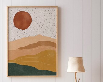 Minimalist Digital Print Abstract Wall Art Mid Century Modern Printable Boho Decor Burnt Orange Art Desert Cactus Wall Art Abstract