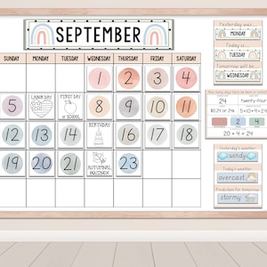 Boho Rainbow Classroom Calendar Display - Boho Rainbow Classroom Decor - Classroom Calendar Kit