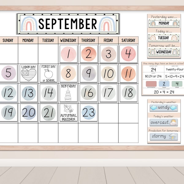 Boho Regenbogen Klassenzimmer Kalender Display - Boho Regenbogen Klassenzimmer Dekor - Klassenzimmer Kalender Kit