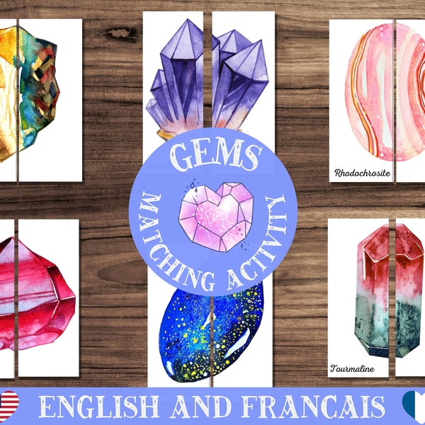 Rocks, Minerals & Gemstones Symmetry Puzzles • Gemstone Matching Puzzle • Rocks and Minerals Cards Rock identification card • DIGITAL Print