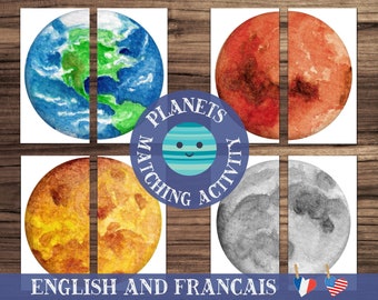 Symmetriepuzzels van het zonnestelsel • Bijpassende kaarten voor kinderen, Montessorimateriaal voor thuisonderwijs • DIGITALE print • Educatieve activiteit planeten