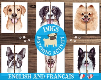 Honden symmetriepuzzels • Bijpassende kaarten voor kinderen, thuisonderwijs Montessorimateriaal • DIGITALE directe print • Educatieve activiteit hondenras