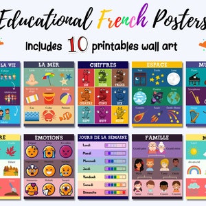 French Educational Posters, Set of 10 Playroom Prints for Kids and Toddler, Homeschool Wall Art Poster • Digital Download • French Classroom