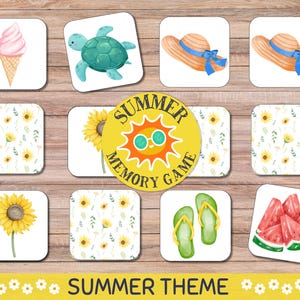 Juego de memoria de verano • Juegos de cartas imprimibles Tema de verano / Impresión DIGITAL / Actividad de juego de memoria • Juegos de verano para niños imprimibles