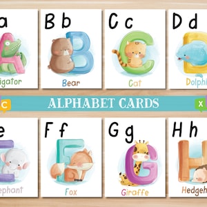 ABC Cards • Animal Alphabet Cards | Digital Download | Watercolor Alphabet Card • Nature ABC Cards Printable • Homeschool alphabet