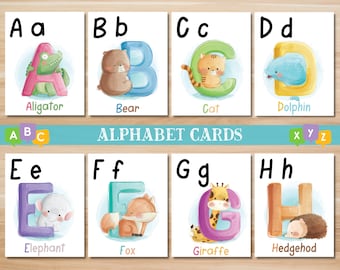 Tarjetas ABC • Tarjetas de alfabeto de animales / Descarga digital / Tarjeta de alfabeto de acuarela • Tarjetas ABC de naturaleza imprimibles • Alfabeto de educación en casa