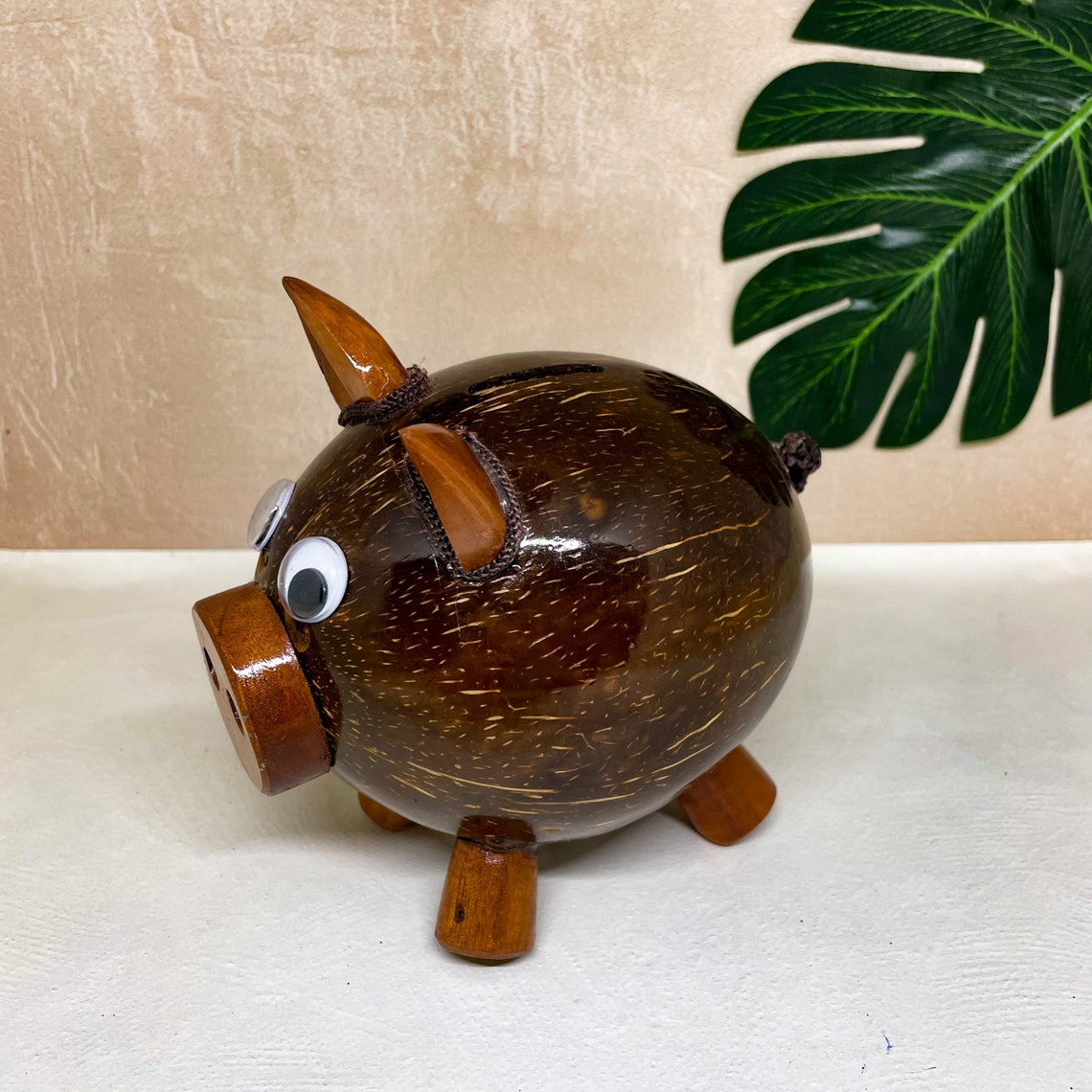 Wooden Piggy Bank from coconut shell handmade piggy bank Etsy