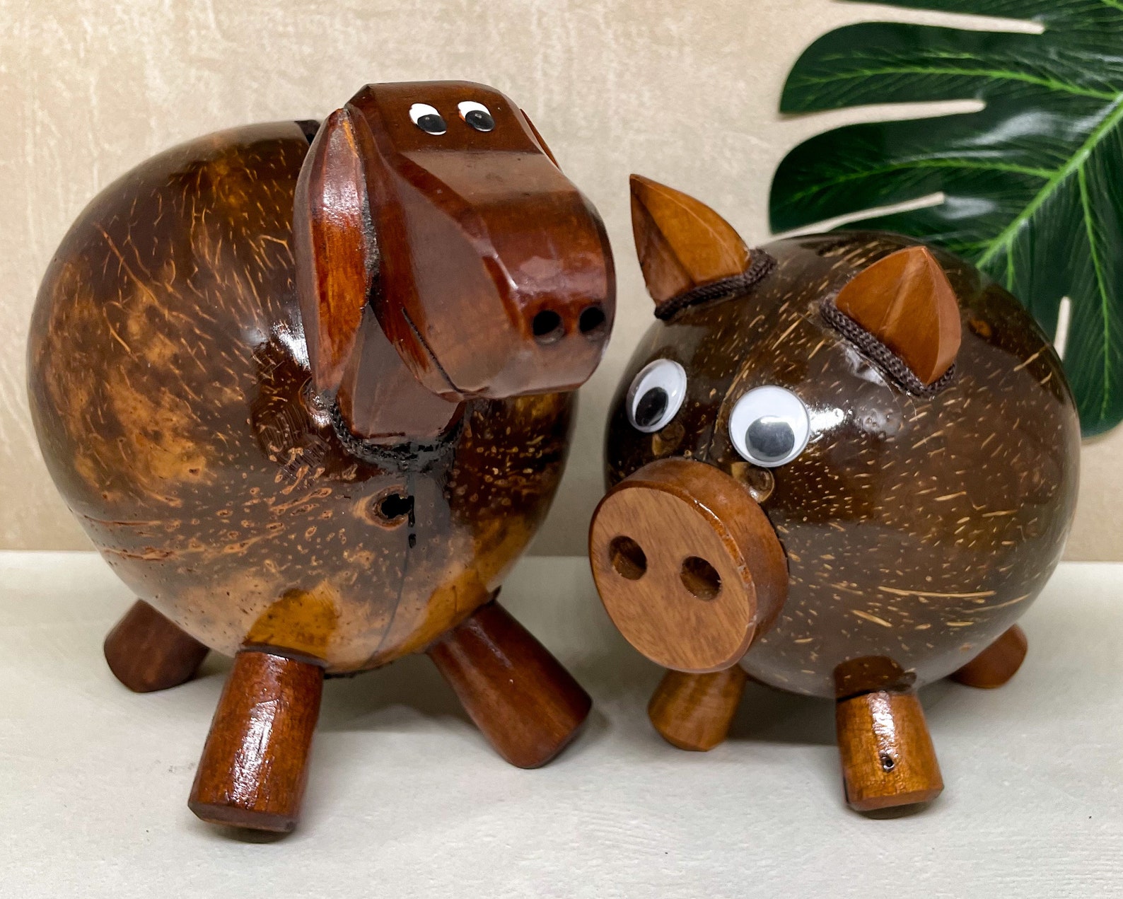 Wooden Piggy Bank from coconut shell handmade piggy bank Etsy