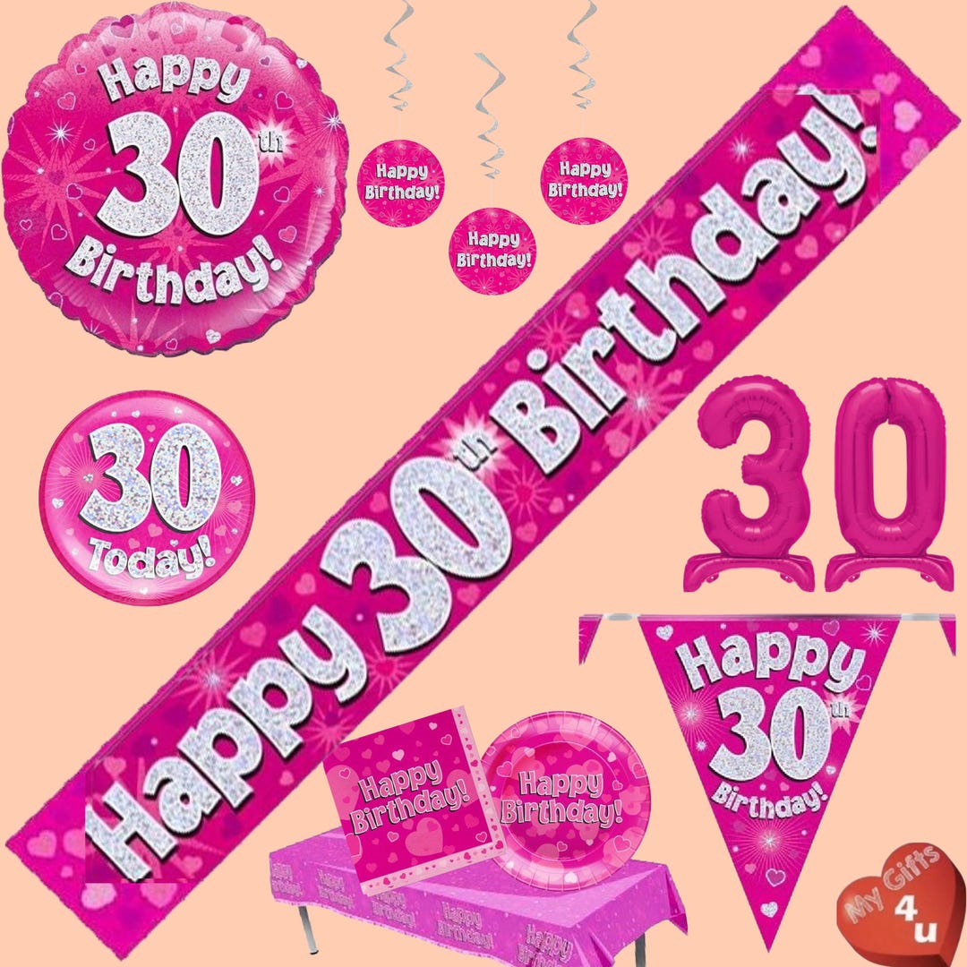 Pink 30th & Happy Birthday Decorations Party Bunting Balloons Banners ...