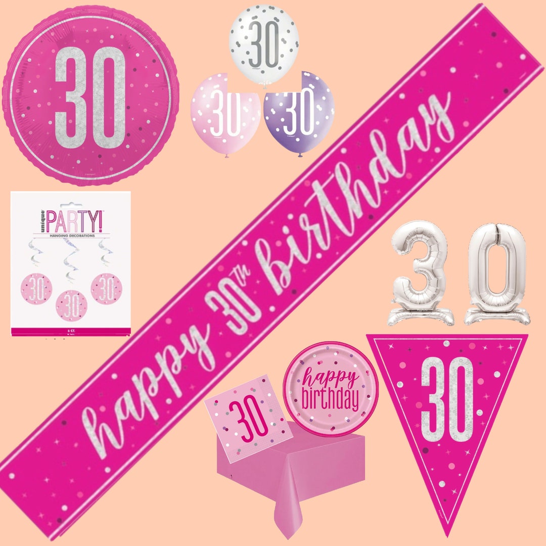 Pink 30th Birthday Decorations Party Bunting Balloons Banners Age 30 ...