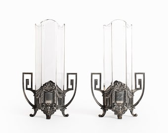 WMF Silver Plated Vases with Engraved Crystal Glass Cups