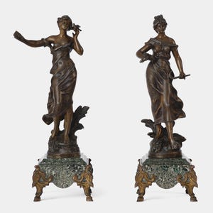 Pair of Sculptures, Auguste Moreau, Art Nouveau, 19th Century, La Moisson, Le Message