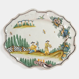 Antique French Faience Plate – Chinoiserie – Rouen 18th Century – Hand Painted Decorative Rococo Ceramics