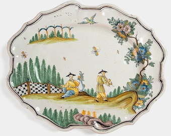 Antique French Faience Plate – Chinoiserie – Rouen 18th Century – Hand Painted Decorative Rococo Ceramics