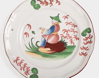 18th Century Les Islettes Faience Plate: Antique French Chinoiserie