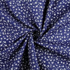 Baumwollstoff Mini-Streublümchen blau-weiß | Premium Webware aus feiner weicher hochwertiger Baumwolle | für Homedeko, Patchwork, Kleidung