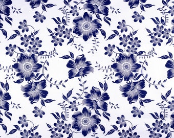 Blaudruck Baumwollstoff Blumen blau auf weiß | Premium Webware aus weicher hochwertiger Baumwolle | toll für Homedeko, Patchwork, Kleidung