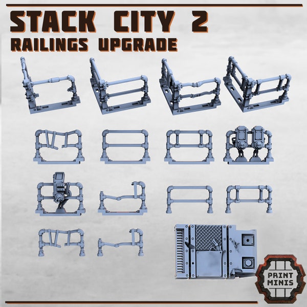 Stack City Terrain Part 2, Railings Update - Scenery Kit - Print Minis