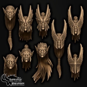 Bloodborn Eldarch Heads, Noble Elf Customisation Pack - 32mm Scale (14 Variants Available) - Battle Yak